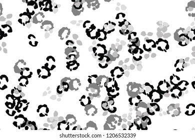Leopard black, white, grey vector background.   Ink hand drawn animal camouflage. Leopard skin summer backdrop. Tribal desaturated print. Minimal geometric african cover template. Isolated silhouette.