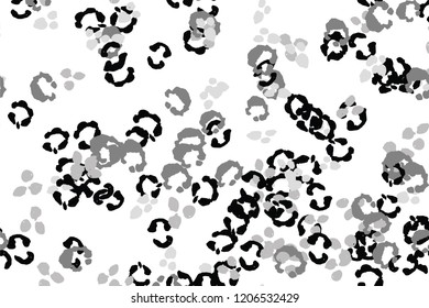Leopard black, white, grey vector background.   Ink hand drawn animal camouflage. Leopard skin summer backdrop. Tribal desaturated print. Minimal geometric african cover template. Isolated silhouette.