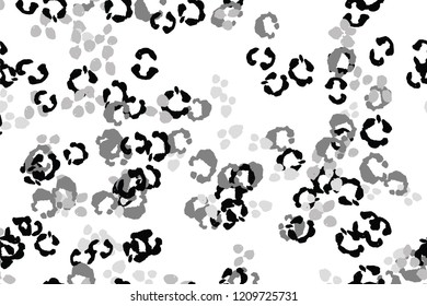 Leopard black, white, grey vector background.   Ink hand drawn animal camouflage. Leopard skin summer backdrop. Tribal desaturated print. Minimal geometric african cover template. Isolated silhouette.