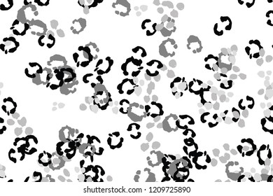 Leopard black, white, grey vector background.   Ink hand drawn animal camouflage. Leopard skin summer backdrop. Tribal desaturated print. Minimal geometric african cover template. Isolated silhouette.