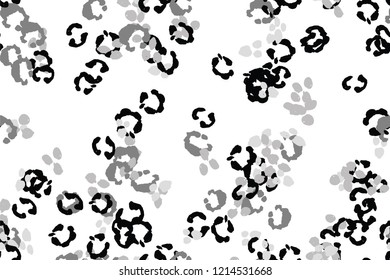 Leopard black, white, grey vector background.   Ink hand drawn animal camouflage. Leopard skin summer backdrop. Tribal desaturated print. Minimal geometric african cover template. Isolated silhouette.