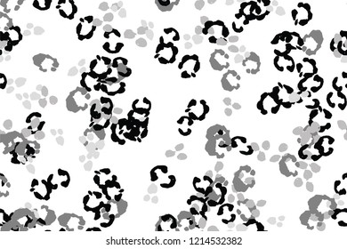 Leopard black, white, grey vector background.   Ink hand drawn animal camouflage. Leopard skin summer backdrop. Tribal desaturated print. Minimal geometric african cover template. Isolated silhouette.