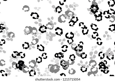 Leopard black, white, grey vector background.   Ink hand drawn animal camouflage. Leopard skin summer backdrop. Tribal desaturated print. Minimal geometric african cover template. Isolated silhouette.