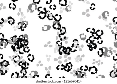 Leopard black, white, grey vector background.   Ink hand drawn animal camouflage. Leopard skin summer backdrop. Tribal desaturated print. Minimal geometric african cover template. Isolated silhouette.