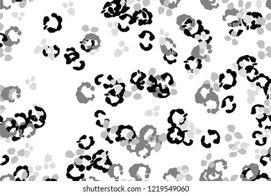 Leopard black, white, grey vector background.   Ink hand drawn animal camouflage. Leopard skin summer backdrop. Tribal desaturated print. Minimal geometric african cover template. Isolated silhouette.