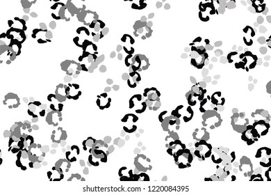 Leopard black, white, grey vector background.   Ink hand drawn animal camouflage. Leopard skin summer backdrop. Tribal desaturated print. Minimal geometric african cover template. Isolated silhouette.