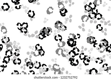 Leopard black, white, grey vector background.   Ink hand drawn animal camouflage. Leopard skin summer backdrop. Tribal desaturated print. Minimal geometric african cover template. Isolated silhouette.