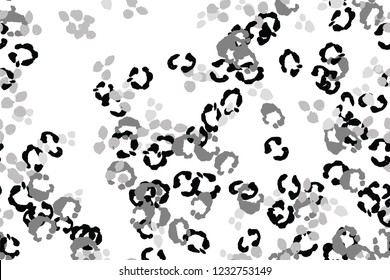Leopard black, white, grey vector background.   Ink hand drawn animal camouflage. Leopard skin summer backdrop. Tribal desaturated print. Minimal geometric african cover template. Isolated silhouette.