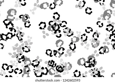 Leopard black, white, grey vector background.   Ink hand drawn animal camouflage. Leopard skin summer backdrop. Tribal desaturated print. Minimal geometric african cover template. Isolated silhouette.