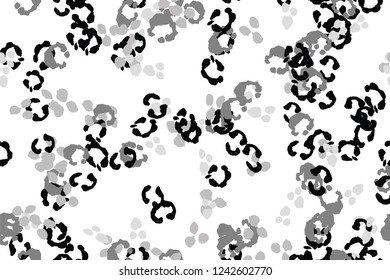 Leopard black, white, grey vector background.   Ink hand drawn animal camouflage. Leopard skin summer backdrop. Tribal desaturated print. Minimal geometric african cover template. Isolated silhouette.