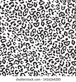 Leopard black and white skin print. Vector seamless pattern. African animal popular trendy background. Exotic paradise