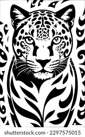 Leopard. Black and white Vector illustration. Leopard head