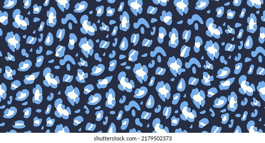 Leopard blue and white seamless pattern. Animalistic print for fabric, paper. Vector hand-drawn background