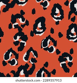Leopard Bohemian Vector Seamless Pattern. Watercolor Safari Abstract Texture. Camouflage Drawn Designs. Drawing Acrylic Animal Background.
