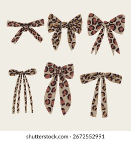 Gráfico do conjunto de impressão Leopard Bow. Coleção de Gráficos de Fita Bonita. Clipart de Design de Vetor