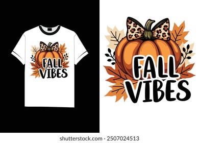 Leopard Bow Pumpkin T-Shirt: Fall Vibes and Autumn Style vector