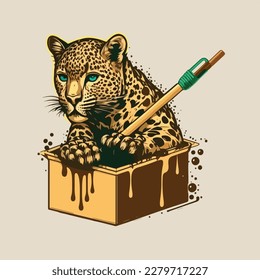 A Leopard in a box with a paintbrush flat logo style