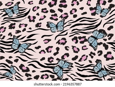 leopard butterfly hand drawn design  seamless repeating