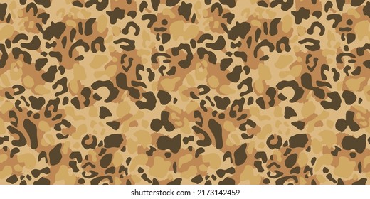 Leopard camo print, seamless pattern. Skin of cheetah, leopard. Fashionable fabric, elegant animal background. Animal spots. Vector camouflage texture