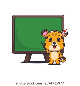 Leopard cartoon vector illustration with blackboard
Design element for poster, brochure, web, mascot, sticker, logo and icon.