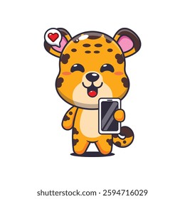 Leopard cartoon vector illustration with mobile phone
Design element for poster, brochure, web, mascot, sticker, logo and icon.