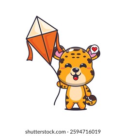 Leopard cartoon vector illustration playing kite
Design element for poster, brochure, web, mascot, sticker, logo and icon.
