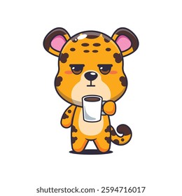 Leopard cartoon vector illustration is tired and sleepy holding coffee
Design element for poster, brochure, web, mascot, sticker, logo and icon.