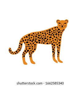 Leopard or cheetah character design. Cute cartoon animal vector illustration. Abstract icon for baby posters, art prints, fashion apparel or stickers.