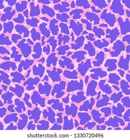 Leopard or cheetah fur texture seamless pattern. Pale pink and purple exotic animal wallpaper. Vector print for fabrics, posters, banners.
