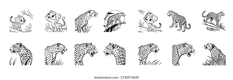 leopard cheetah illustrations wild big cat clipart pack 