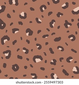 Leopard, cheetah or panther monochrome seamless pattern. Animal print mocha mouse endless background. Wild cat skin texture repeat cover camouflage. Vector hand drawn illustration.