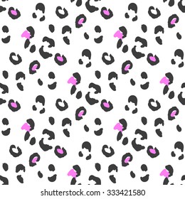 Leopard or cheetah seamless skin pattern. Camouflage texture with neon pink dots.