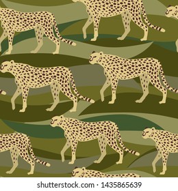 Leopard, Cheetah Surface Pattern. Panther Camouflage Repeat Pattern for Textile Design, Fabric Printing, Stationary, Packaging, Wallpaper  or Background.
