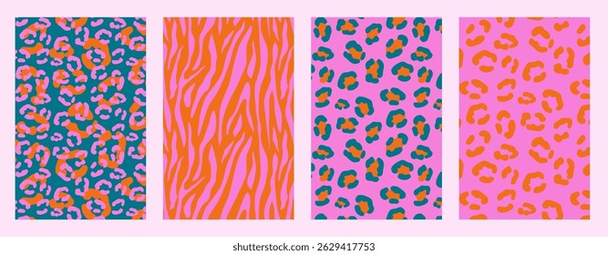 Leopard, Cheetah, Zebra, wild animals print, seamless pattern design. Leopards skin pattern textile vector design