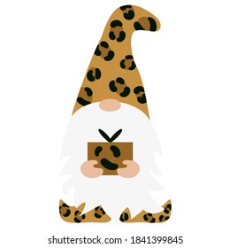 Leopard Christmas Gnomes. Vector illustration flat design of a fairytale or fantastic characters of dwarfs isolated on white. Cartoon vector illustration.