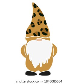 Leopard Christmas Gnomes. Vector illustration flat design of a fairytale or fantastic characters of dwarfs isolated on white. Cartoon vector illustration.