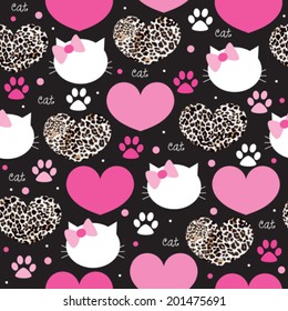 Leopard coat heart with cat face pattern vector 