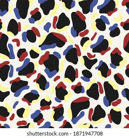 Leopard colored fur seamless pattern. The tile of animal spots of wild cats is repeated. Mosaic design for printing, fabric, packaging, interior. Camouflage vector.