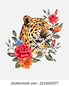 leopardo en flores coloridas adorno de flores ilustración vectorial 