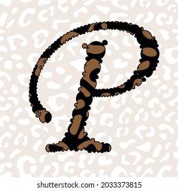 Leopard" Creative Decorative Letter P. Capital Letter Alphabet Leopard Illustration Vector Art Design.