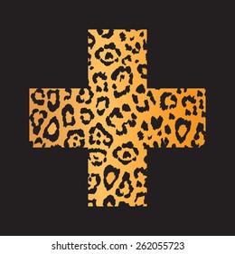 Leopard cross isolated on black, hand drawn, vector illustration