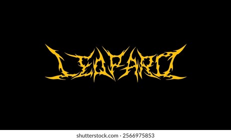 Leopard dark lettering vector design with sharp, fiery embodying aggression and intensity. Ideal for t-shirt prints, metal band logos, and gothic style apparel