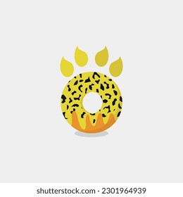 Leopard donut logo. This logo combines a donut with leopard paws. This logo can be used for food, restaurant, conservation culinary business, bakery, etc.