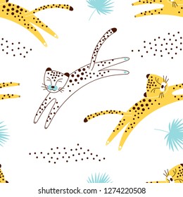 leopard dots seamless pattern on yellow background, summer kids and nursery fabric textile print