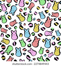 Leopard Easter vintage Color background Vector , Leopard Rabbit Easter on Transparent Background, Cute Easter seamless pattern design. Bunnies with Patterns Vector , Leopard Easter Color 90s. Style.