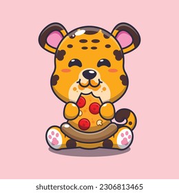 leopard eating pizza cartoon vector illustration.
Vector cartoon Illustration suitable for poster, brochure, web, mascot, sticker, logo and icon.
