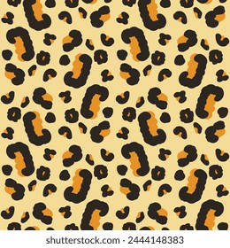 Leopard endless background. Animal skin fur print seamless pattern. Vector flat hand drawn illustration.