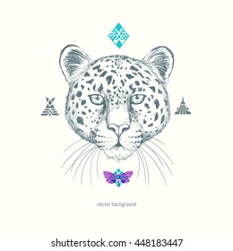 Leopard. ethnic american indian ornamental composition. Wild nature. tribal vector ornamental totem animal. hand drawn illustration