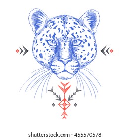 Leopard. ethnic american indian ornamental composition. Wild nature. tribal vector ornamental totem animal. hand drawn illustration