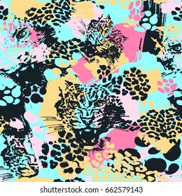 Leopard exotic cat seamless pattern. 